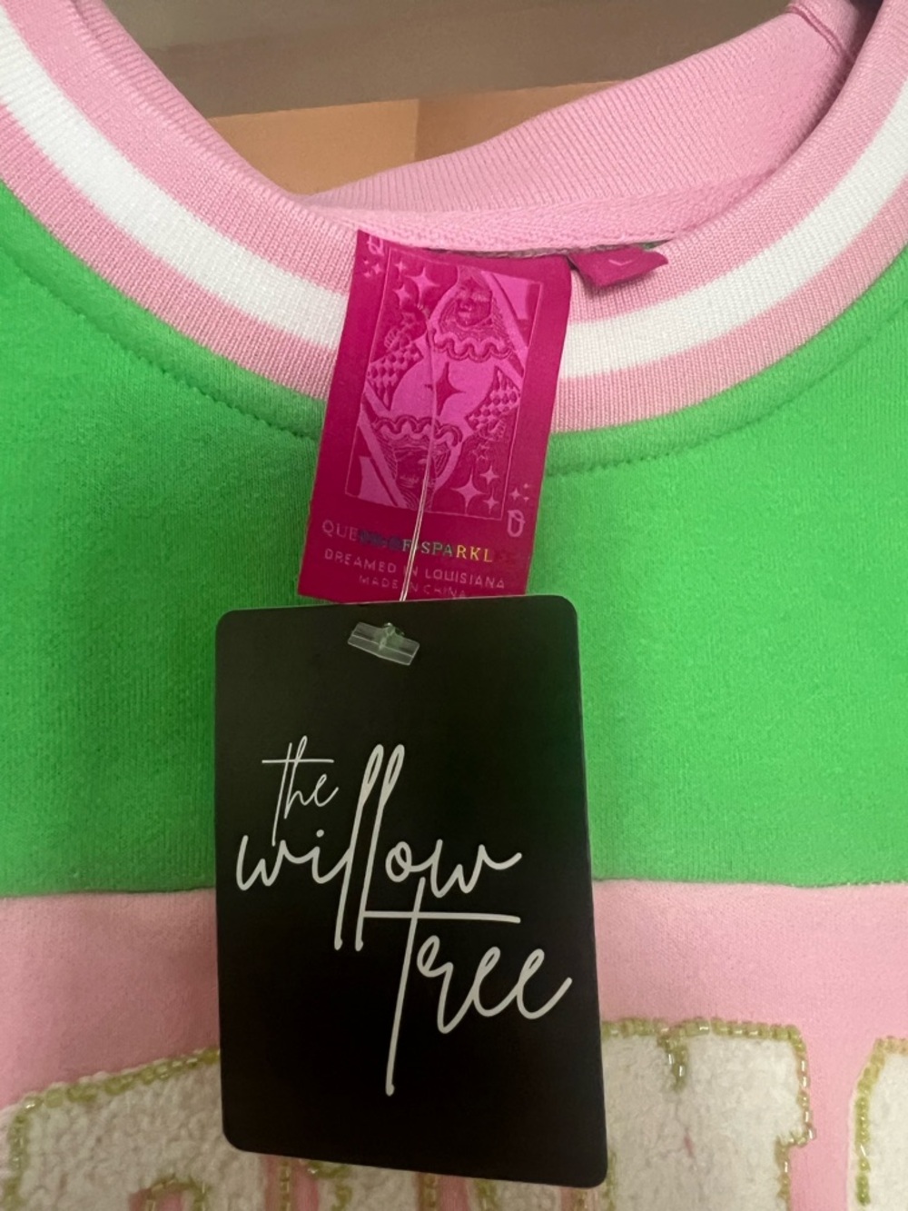 Queen of Sparkles Pink and Green Crewneck Sweatshirt - Picture 2 of 3